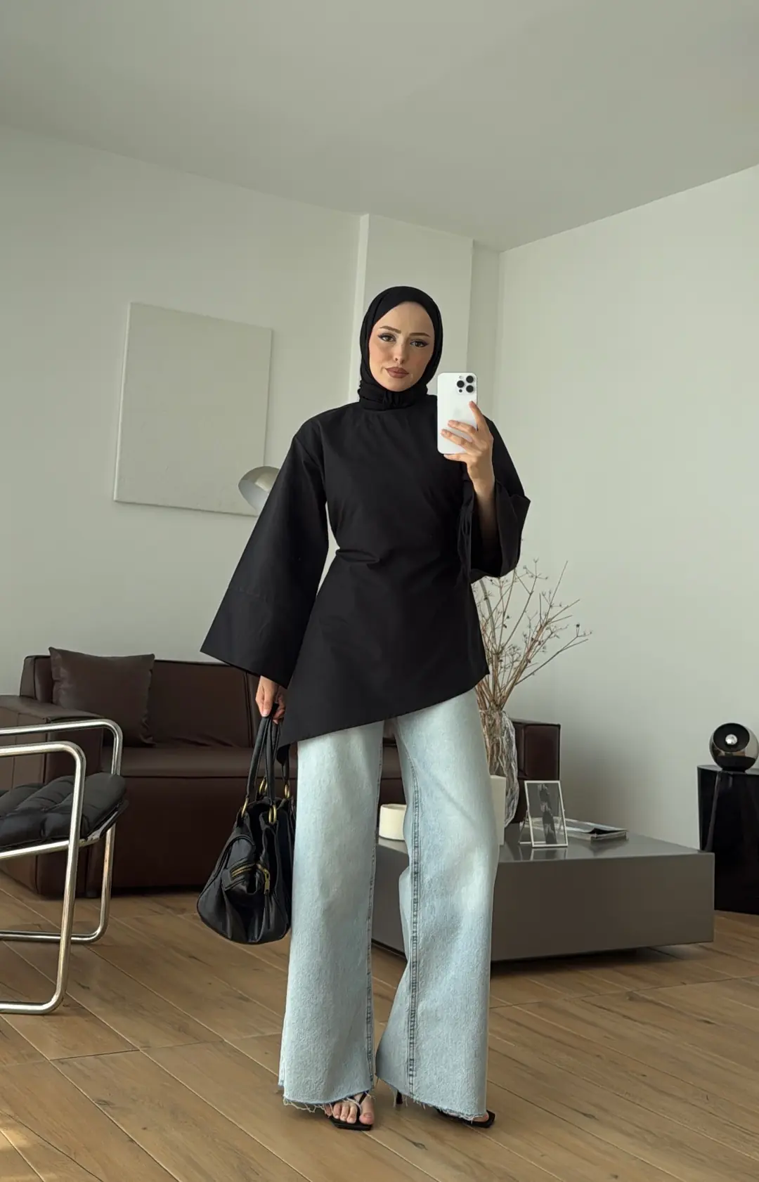 Ela Poplin Kalın Manşetli Bluz Siyah