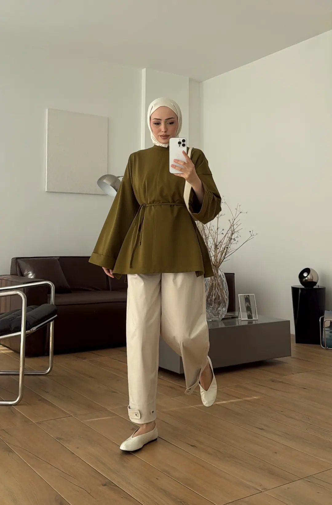 Bağlamalı Yanı Yırtmaç Detay Sweatshırt Olive