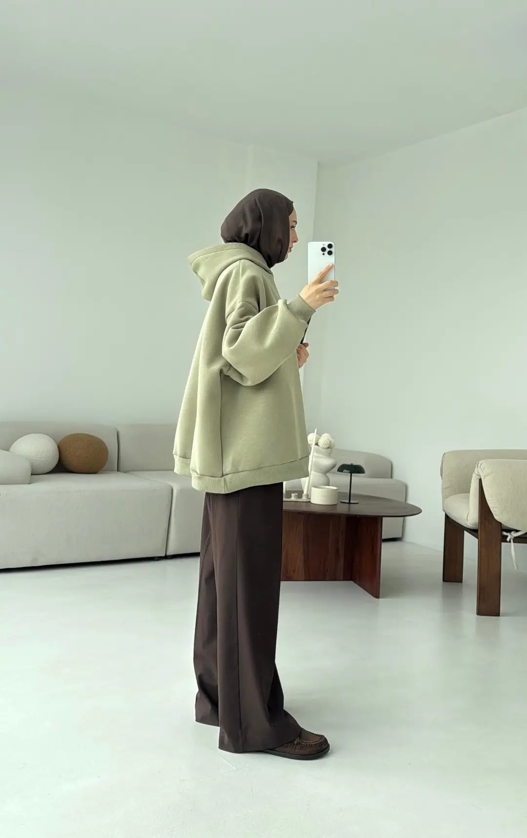 Kapüşonlu Oversize Şardonlu Sweatshirt Cagla
