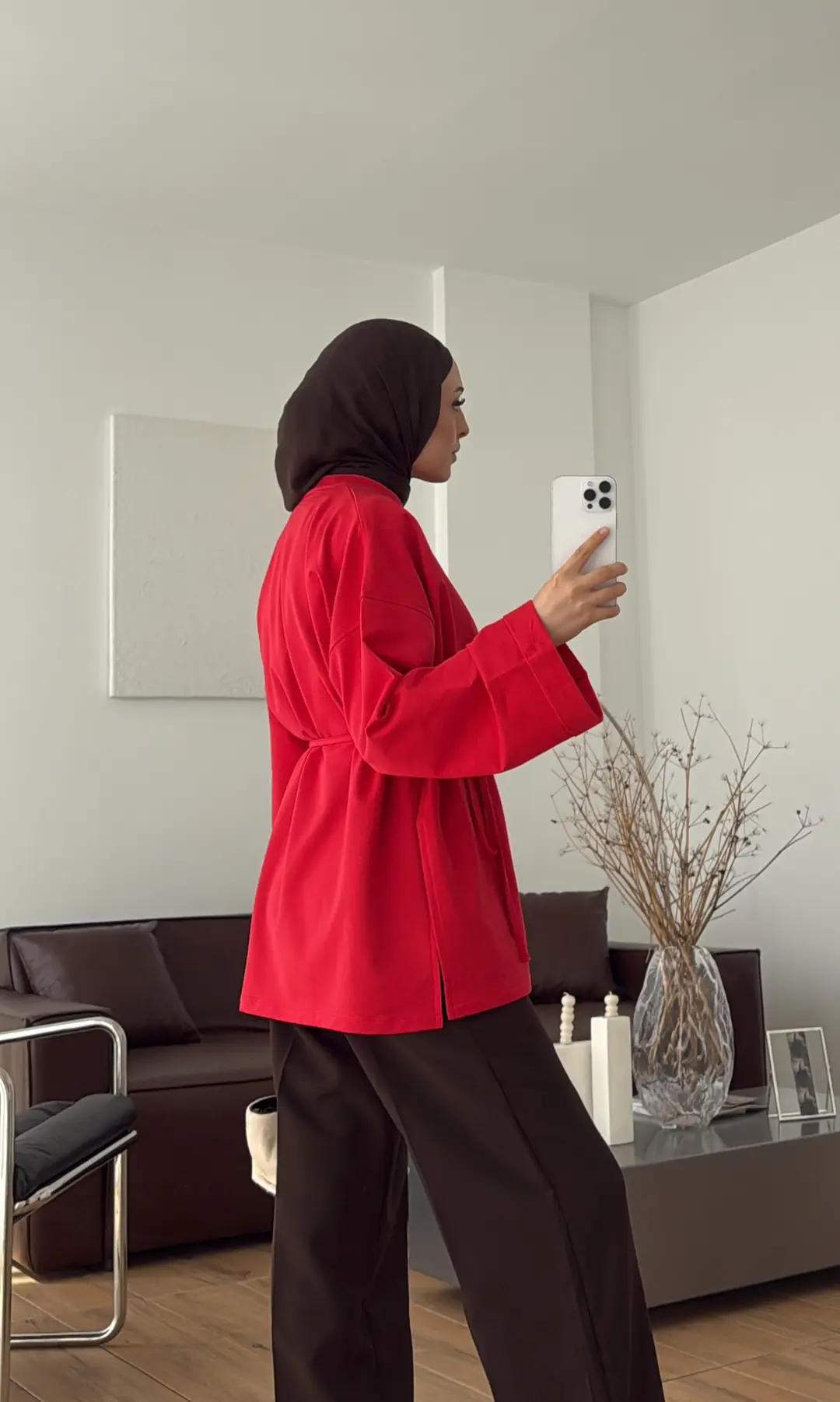 Bağlamalı Yanı Yırtmaç Detay Sweatshırt Kırmızı