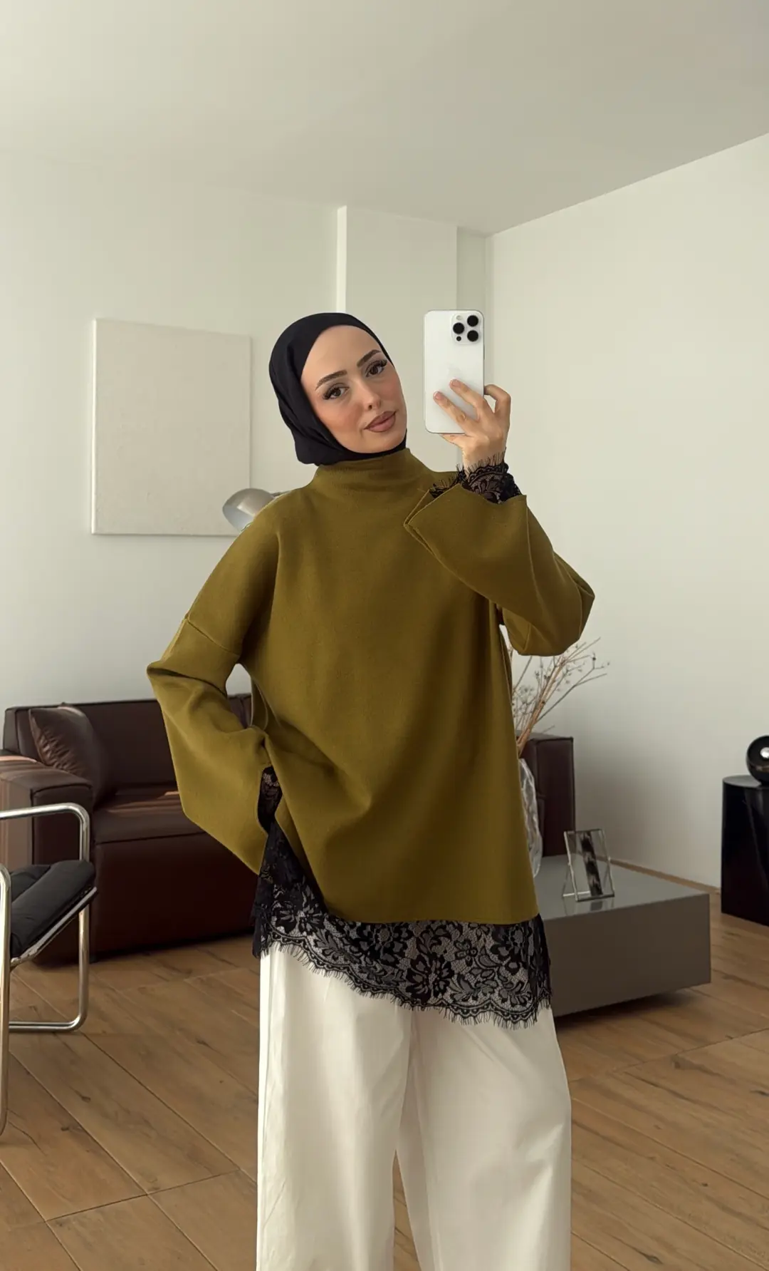 Dantel Detay Triko KazaK Olive