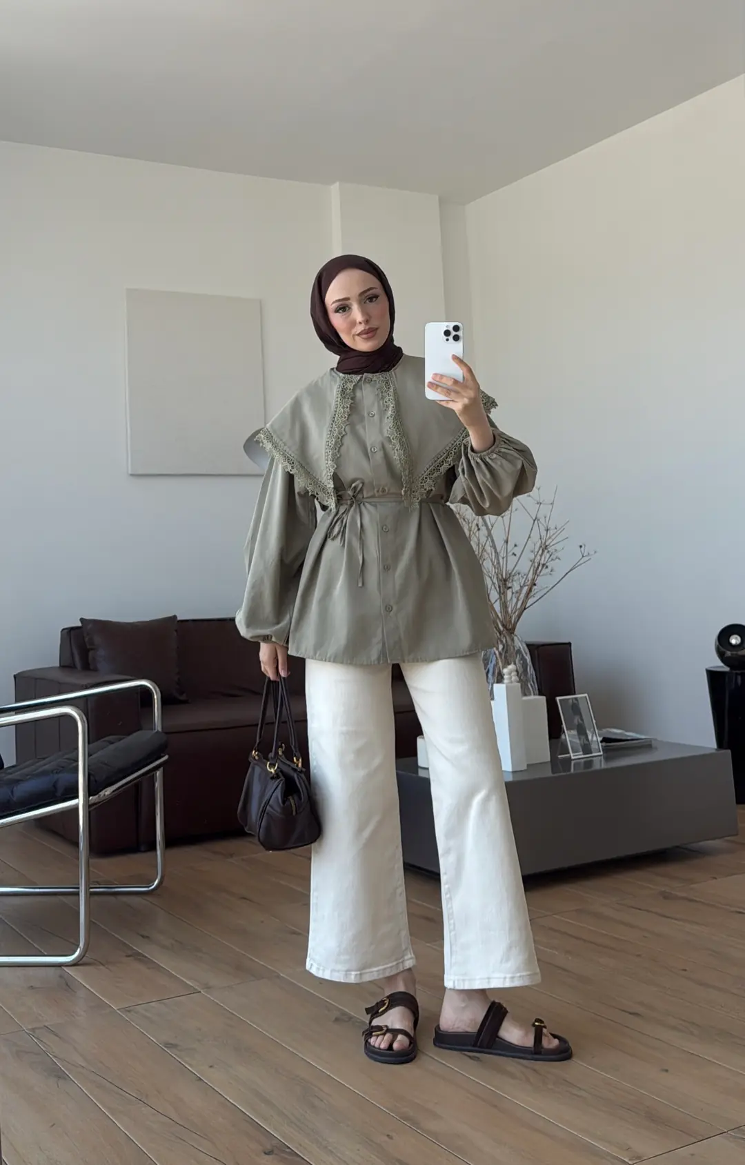 Mendil Yaka Dantel Detaylı Gömlek Acık Yeşil