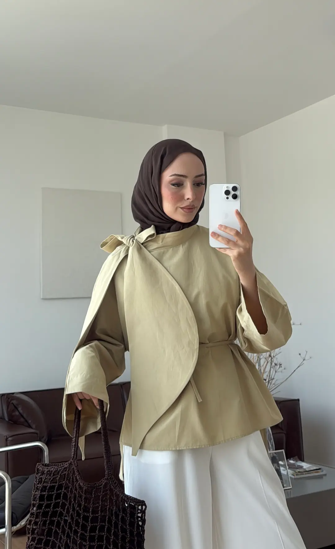Fiyonk Detay Poplin Bluz Soft Olive