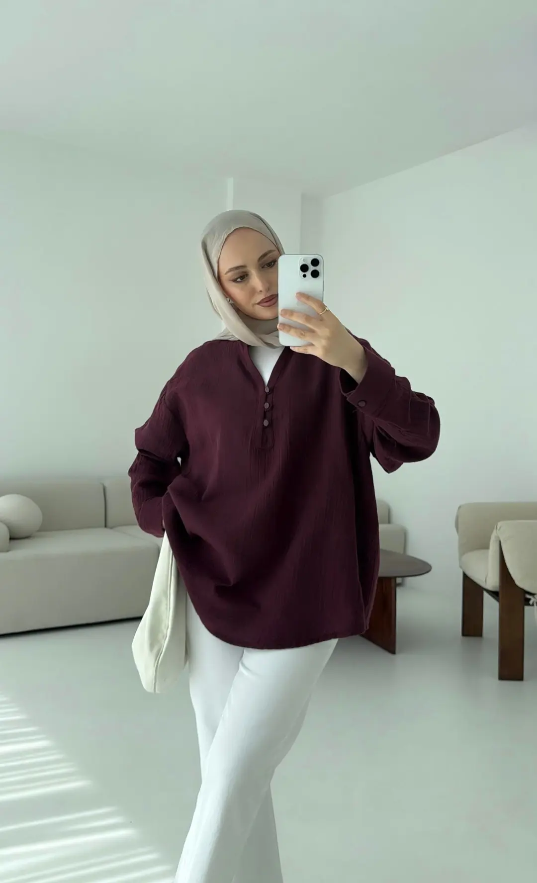 Müslin Düğmeli Gömlek Bordo
