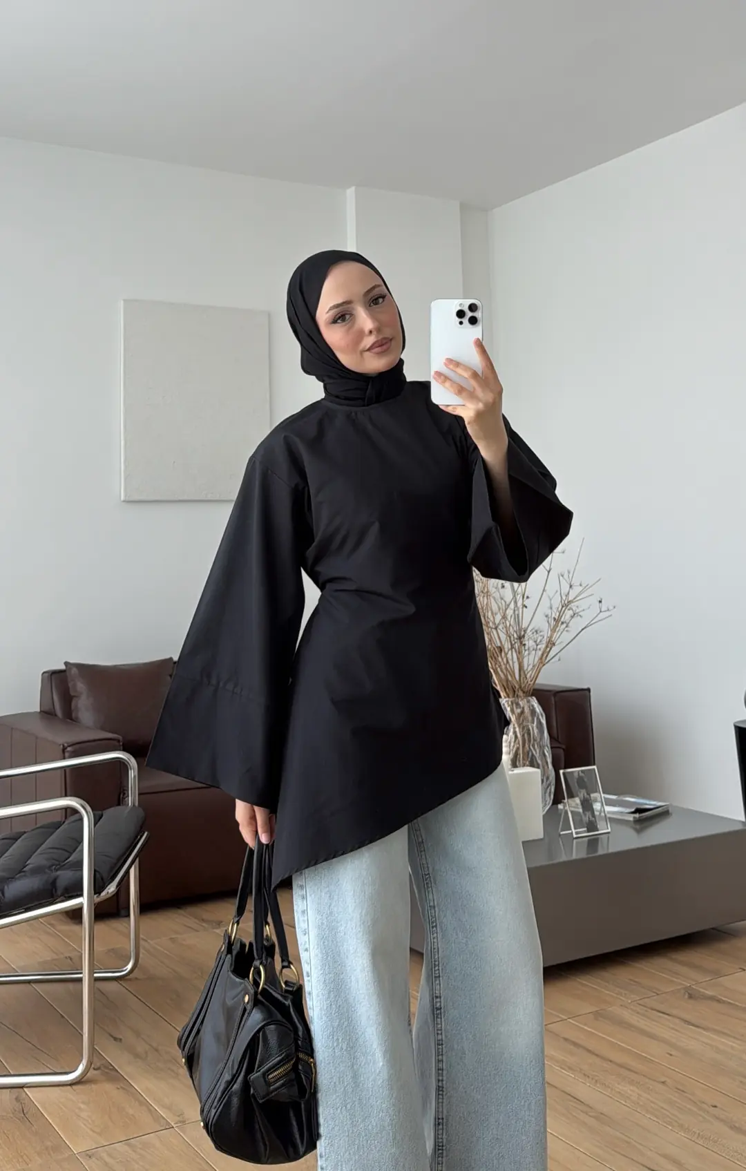 Ela Poplin Kalın Manşetli Bluz Siyah