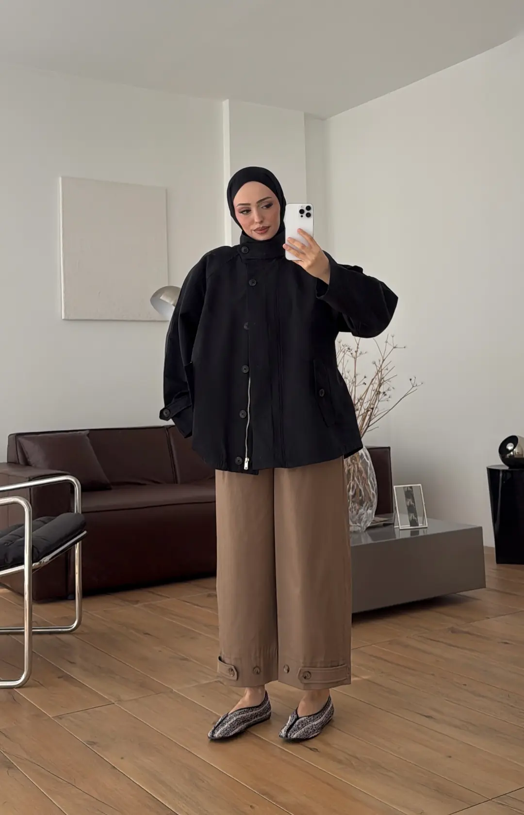 Minimal Yakalı Trençkot Siyah