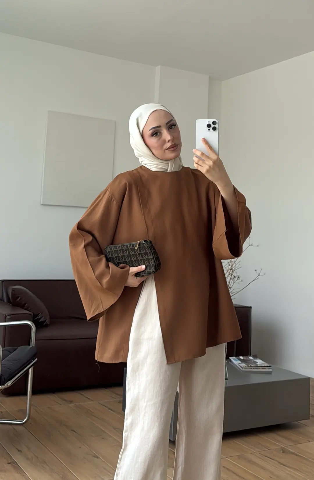 Kapaklı Bluz Açık Kahve