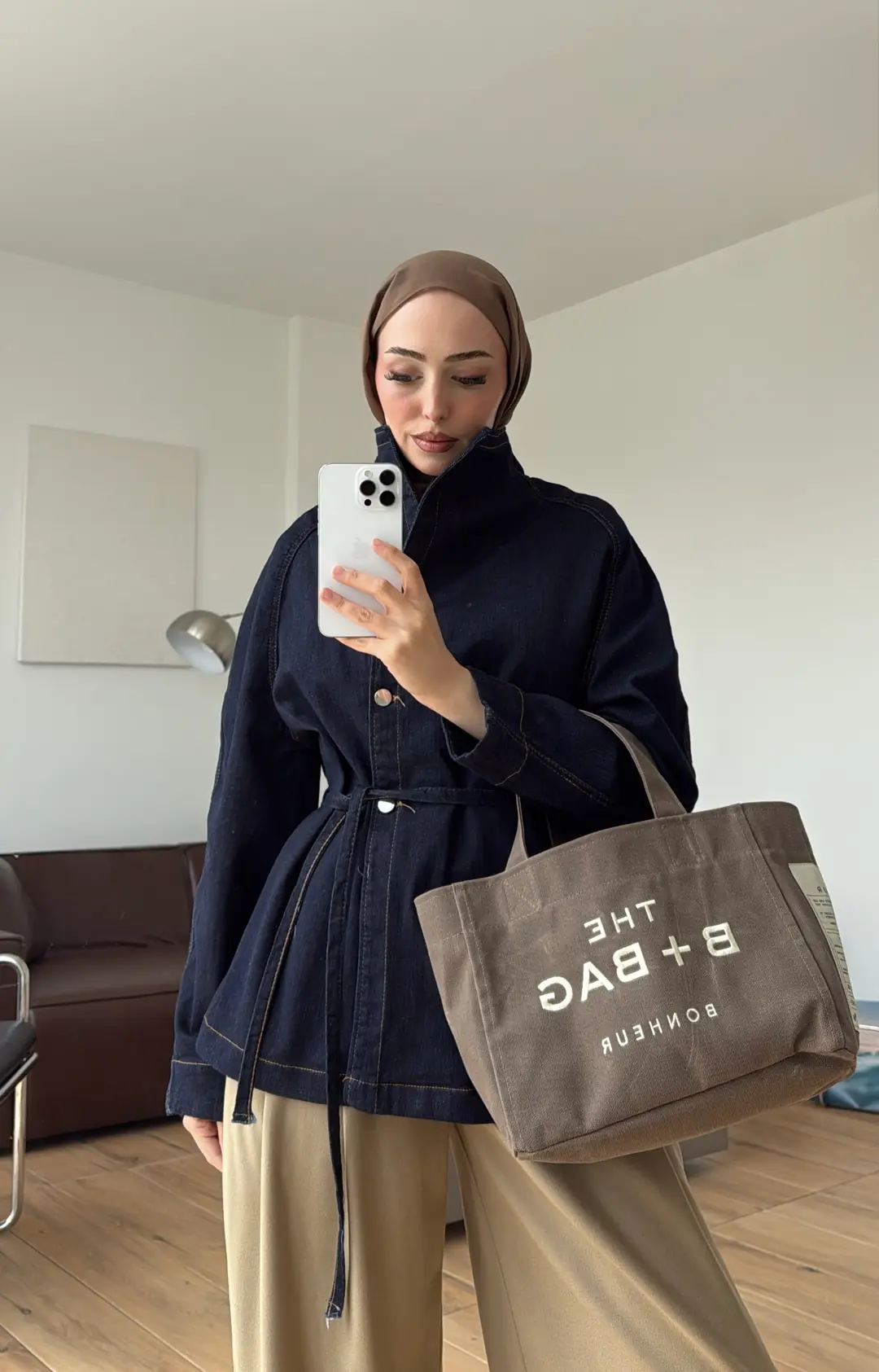 Dik Yaka Lacivert Denim Ceket