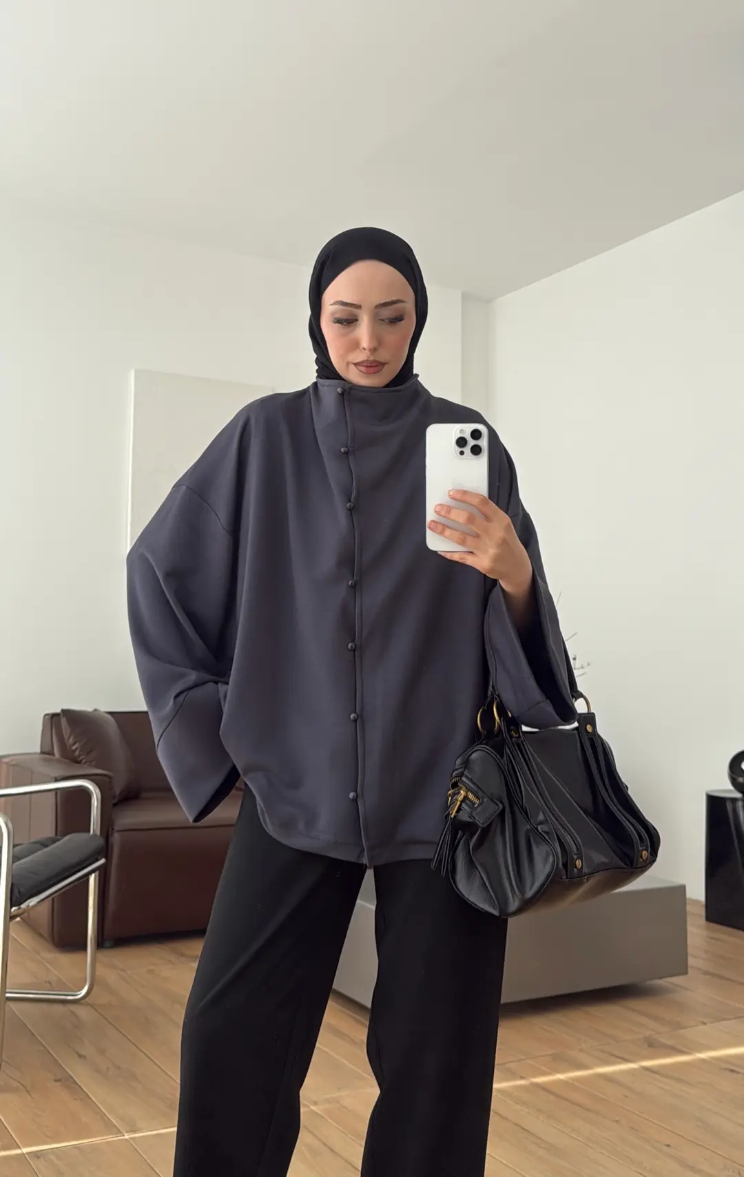 Tok Kumaş Oversize Mevsimlik Ceket Antrasit