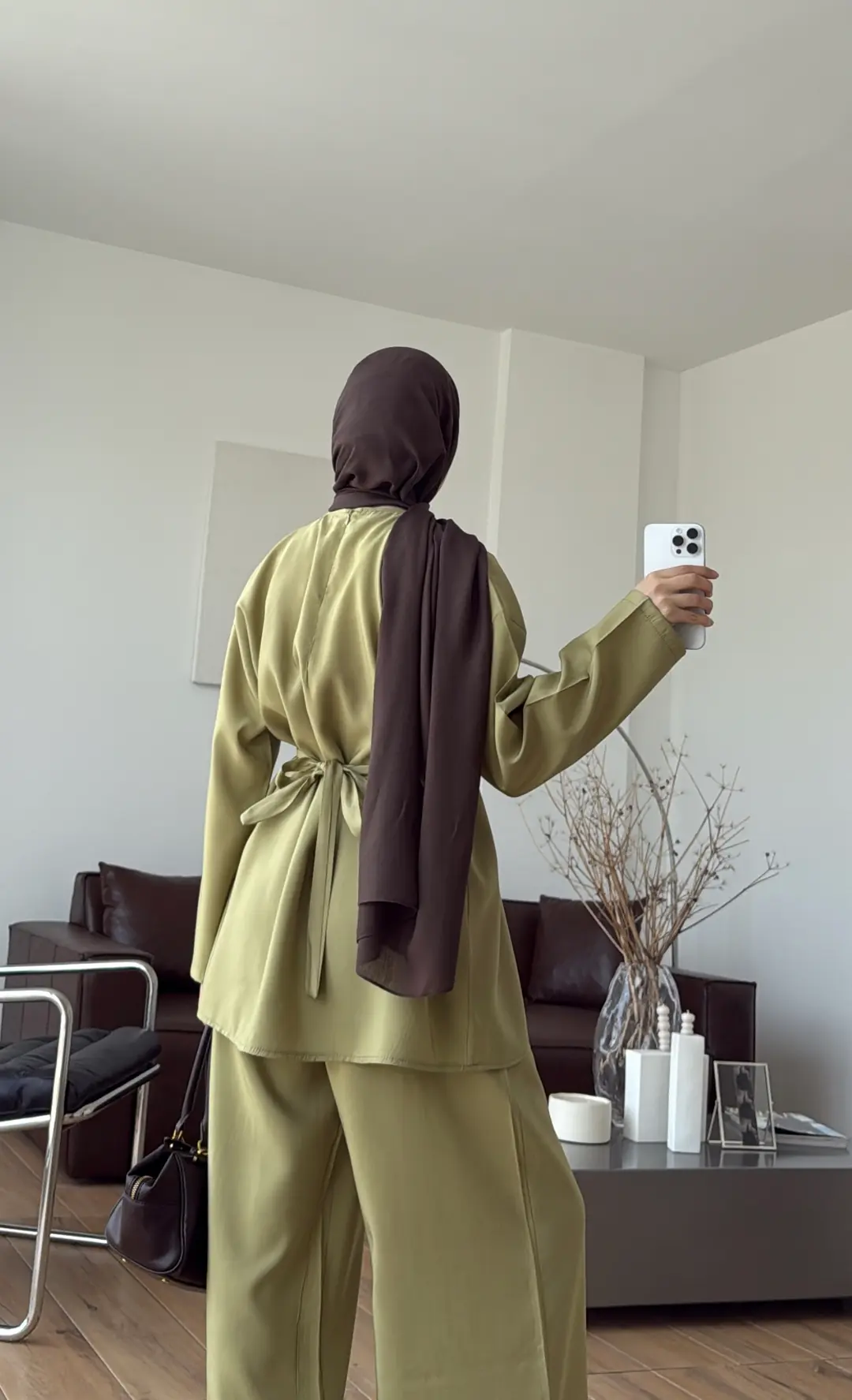 V Yaka Çift Cepli Takım Yağ Yeşili