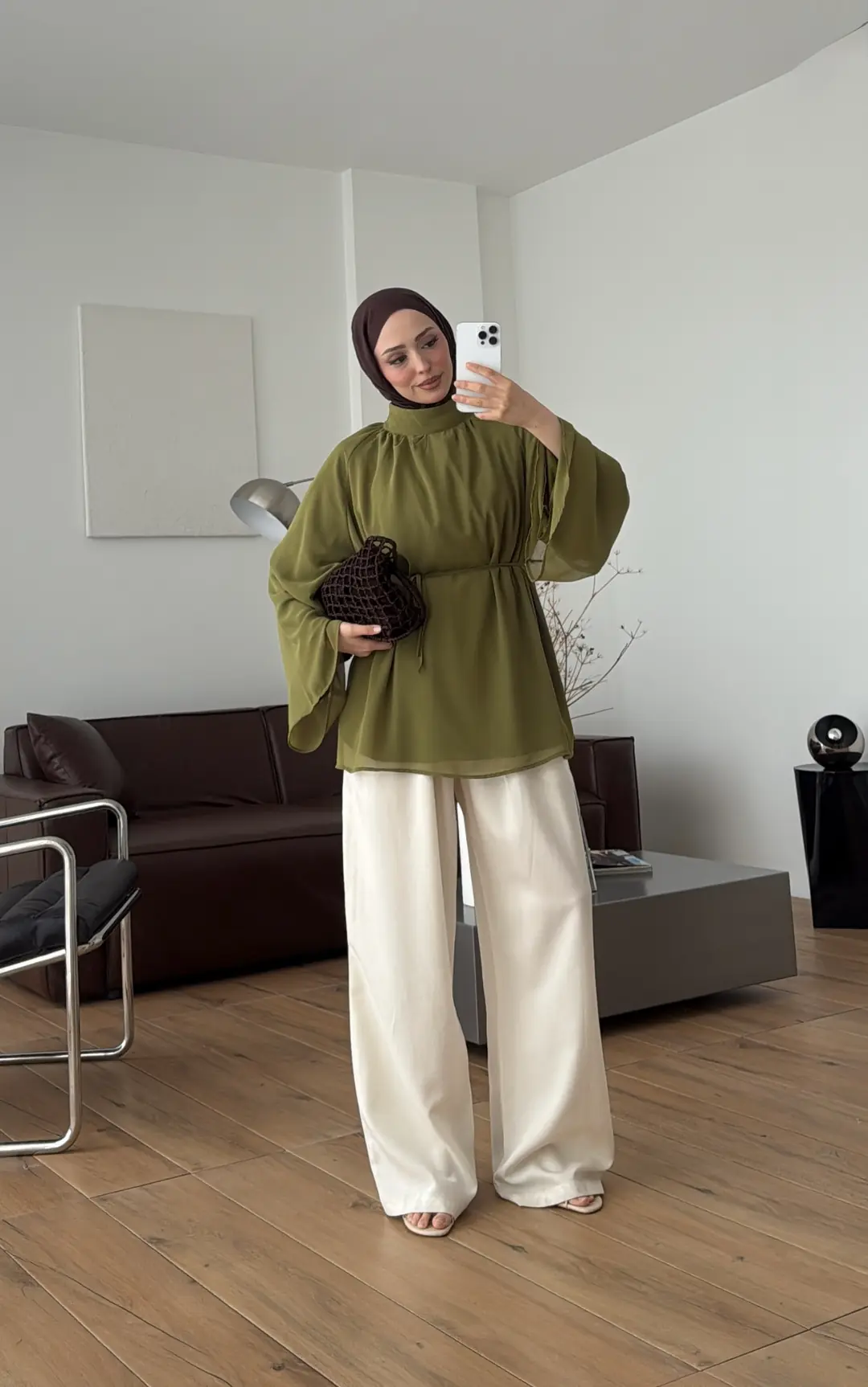 Şifon Dökümlü Bluz Olive