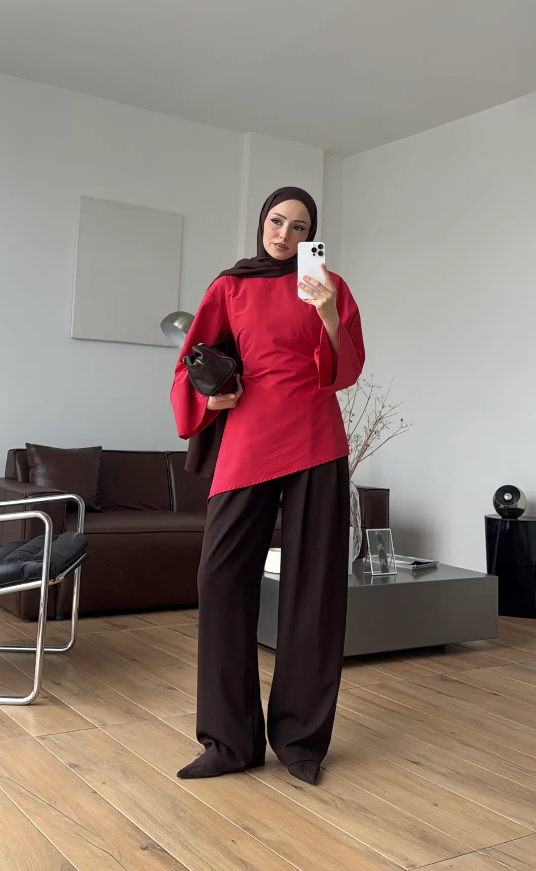 Ela Poplin Kalın Manşetli Bluz Kırmızı