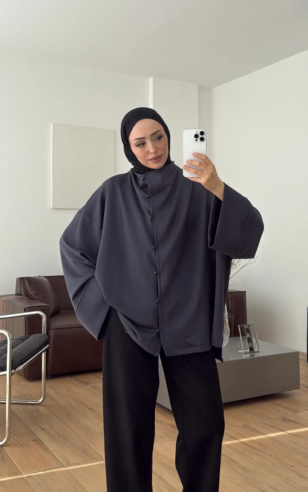 Tok Kumaş Oversize Mevsimlik Ceket Antrasit