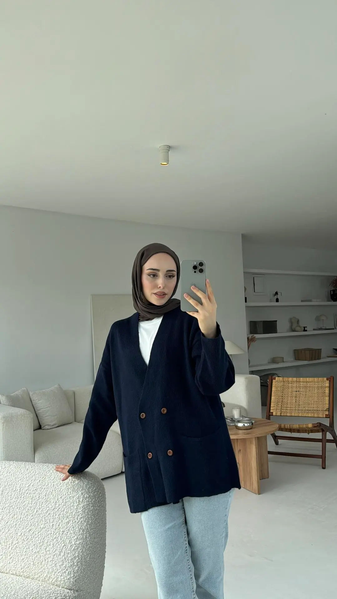 Düğmeli Cepli Triko Hırka Lacivert