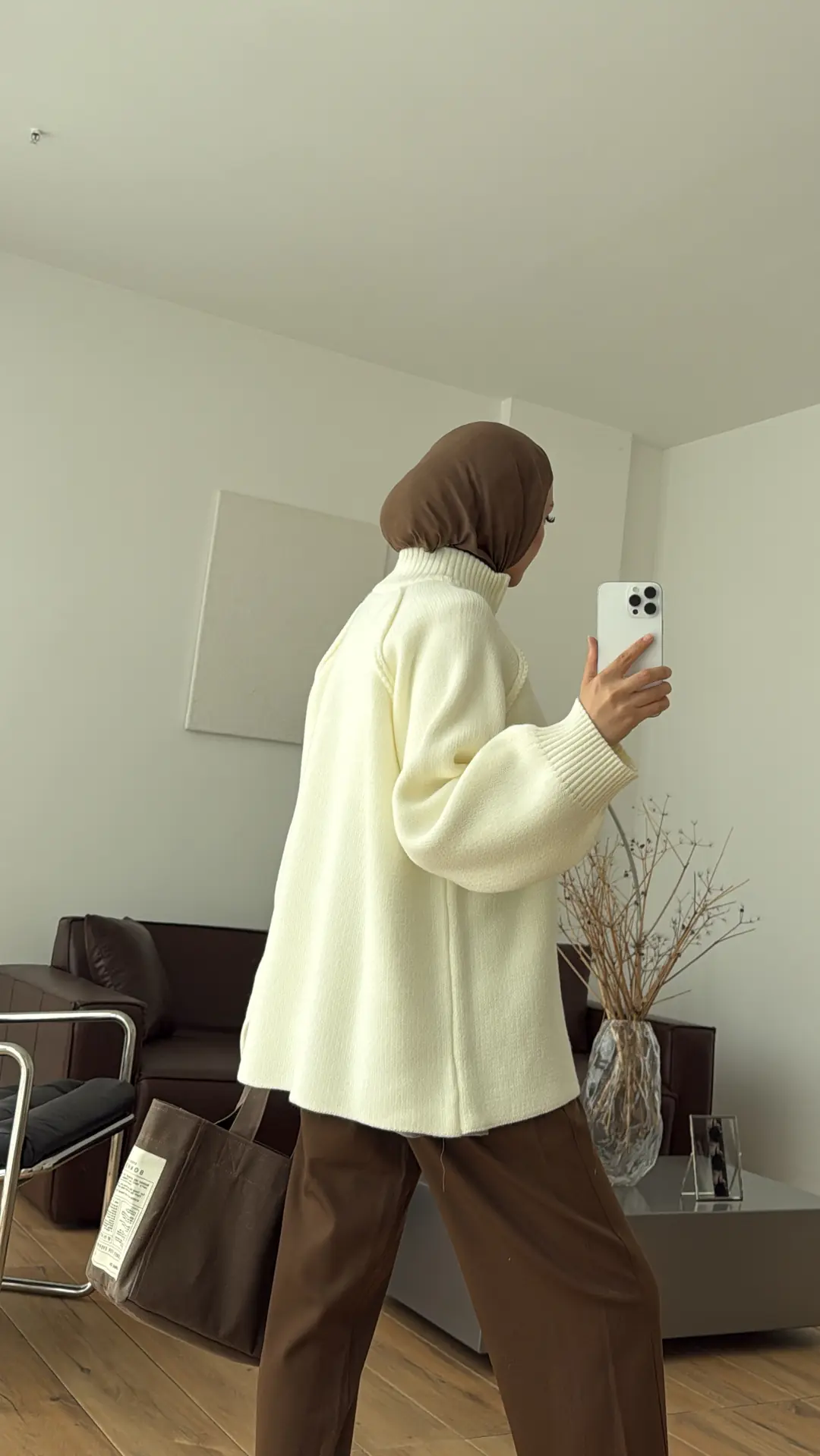Çift Fermuarlı Triko Hırka Ekru