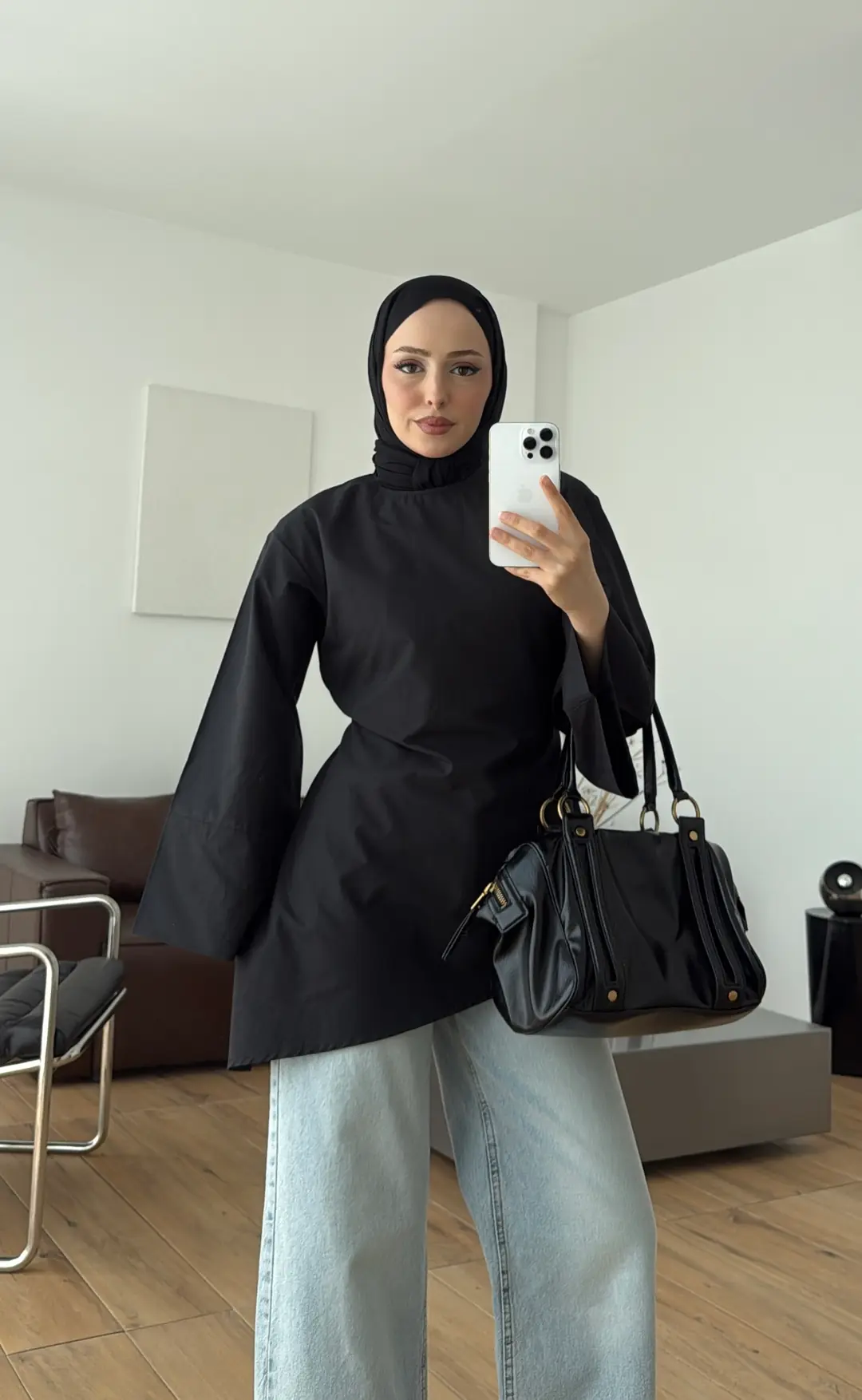 Ela Poplin Kalın Manşetli Bluz Siyah