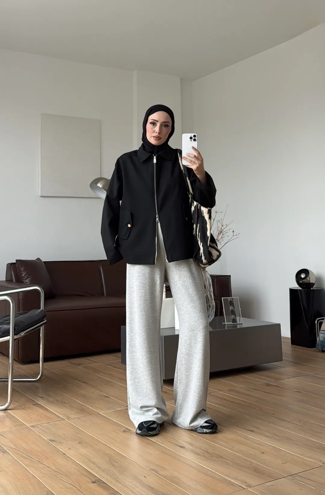 Çift Fermuarlı Ceket Siyah