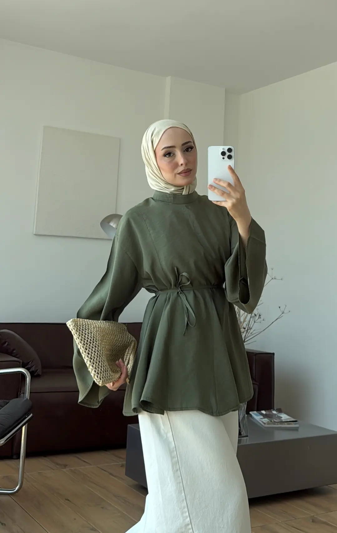 Volanlı Modal Gömlek Haki
