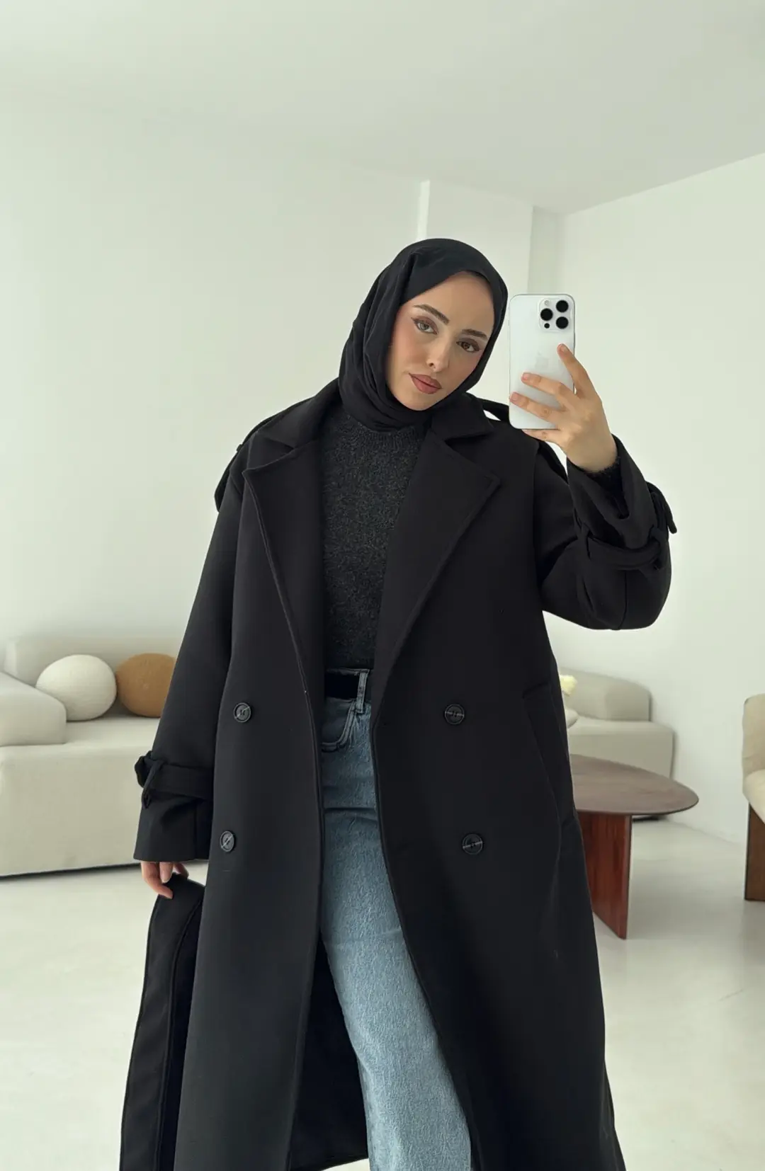 Premium Uzun Kaşe Kaban Siyah