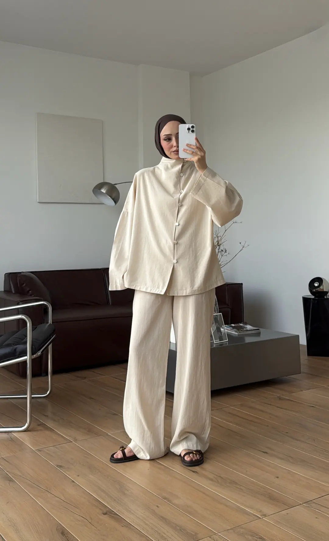 Dik Yaka Keten Takım Natural
