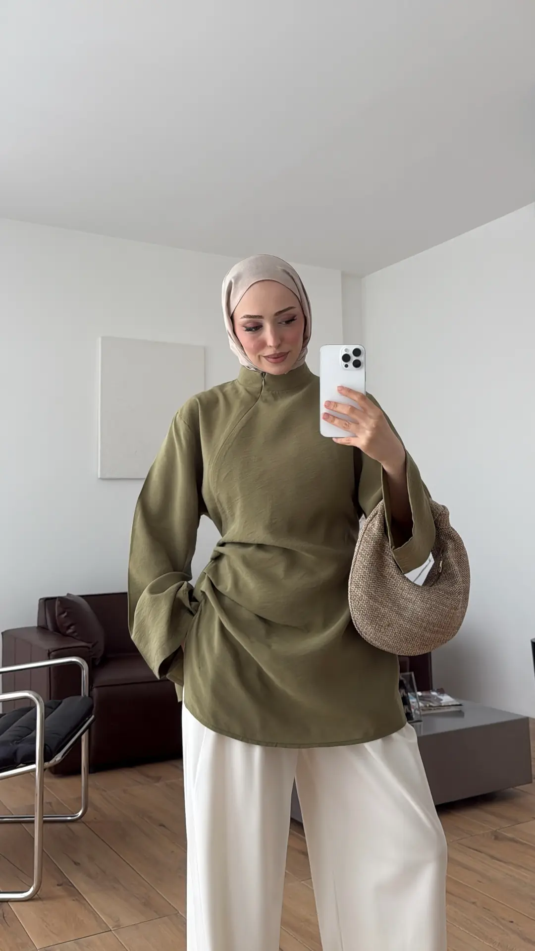 Modal Tasarım Bluz Açık Haki