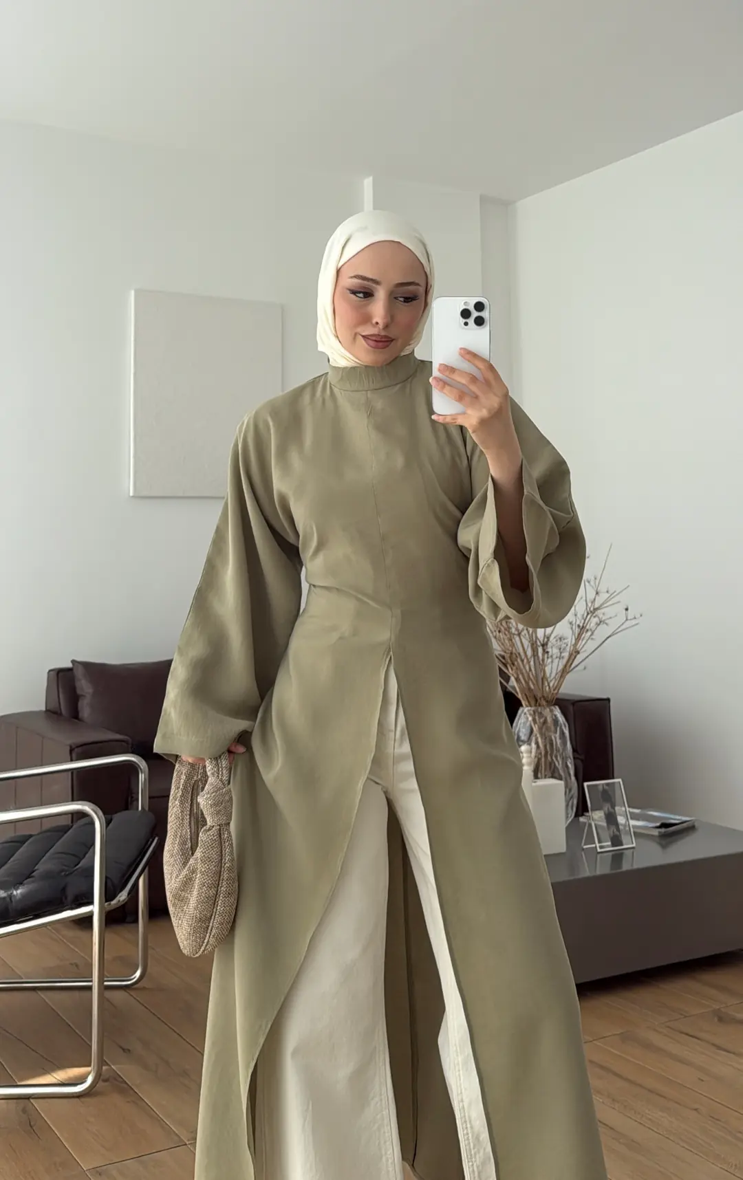 Yırtmaç Detaylı Tunik Çağla Yeşili