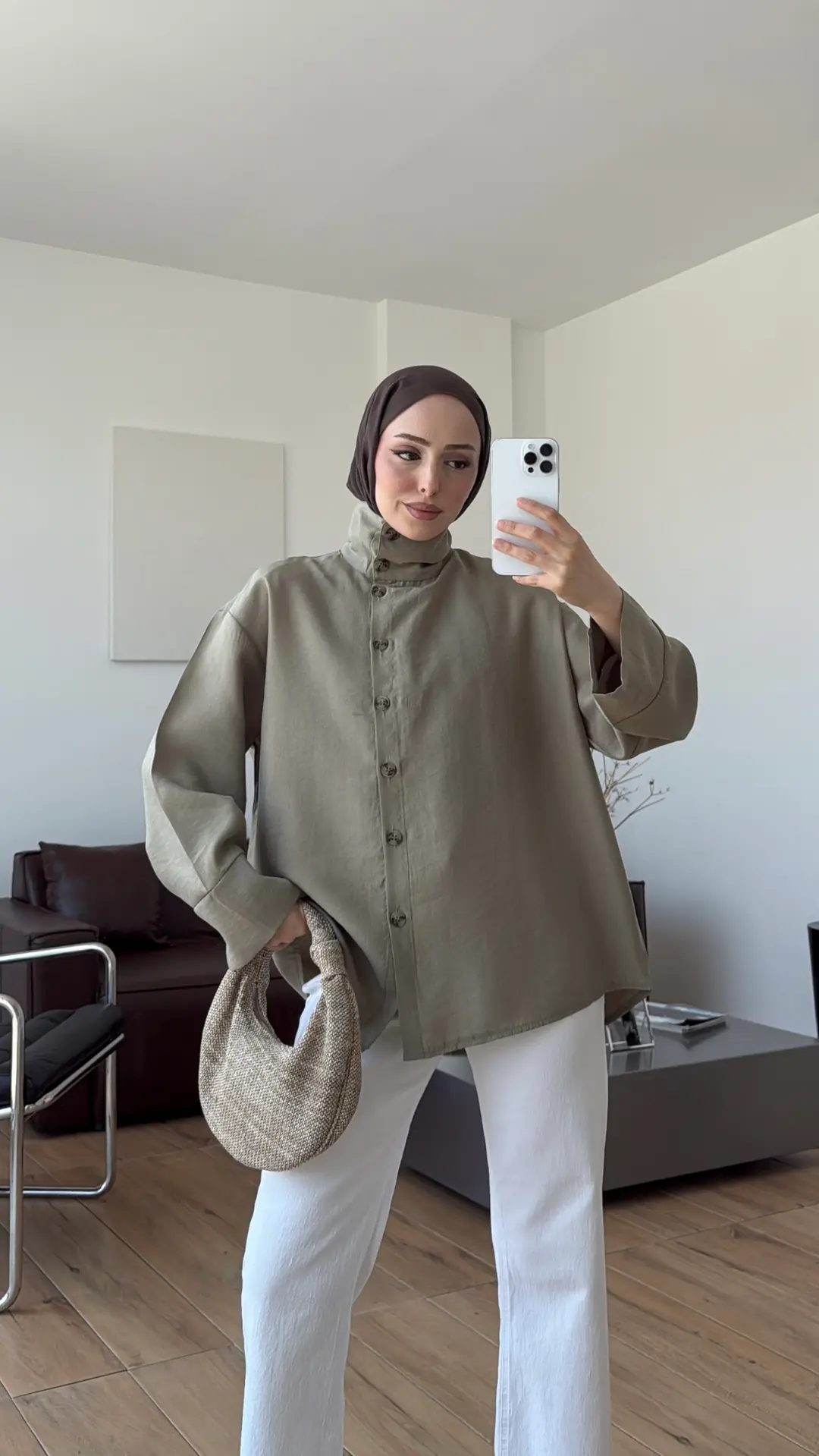 Dik Yaka Gömlek Olive