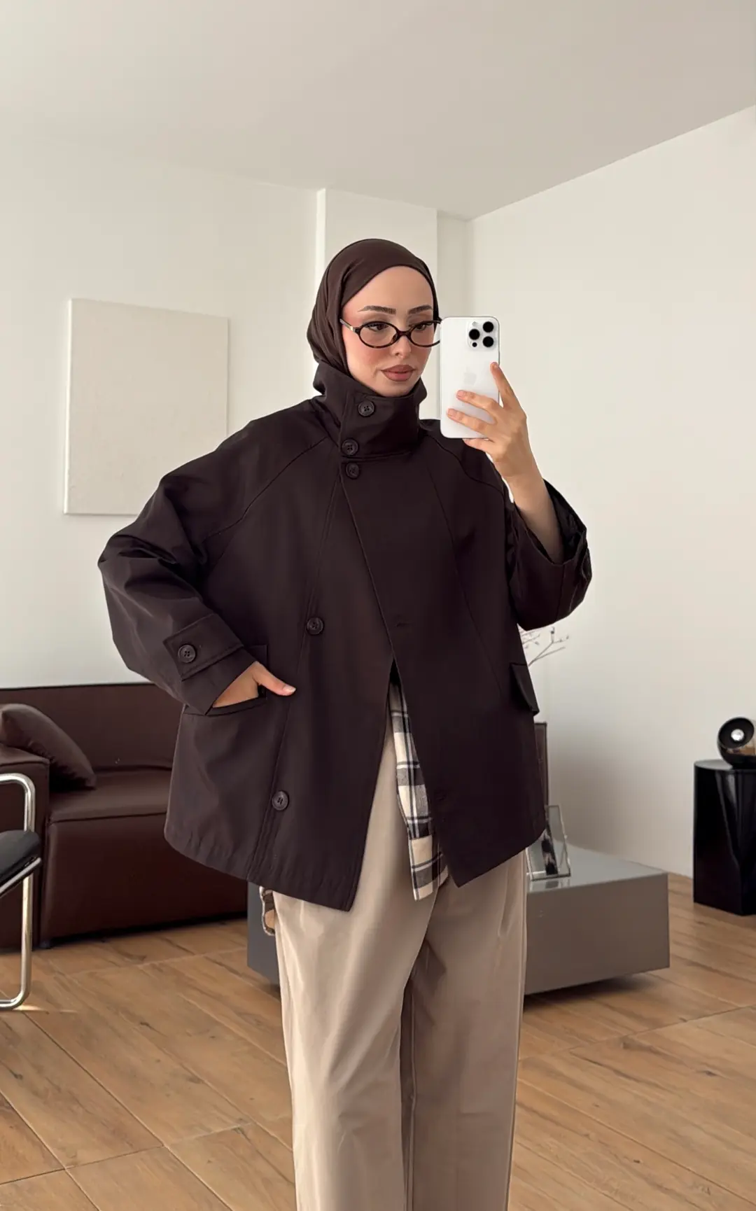 Geniş Yakalı Parka Kahve