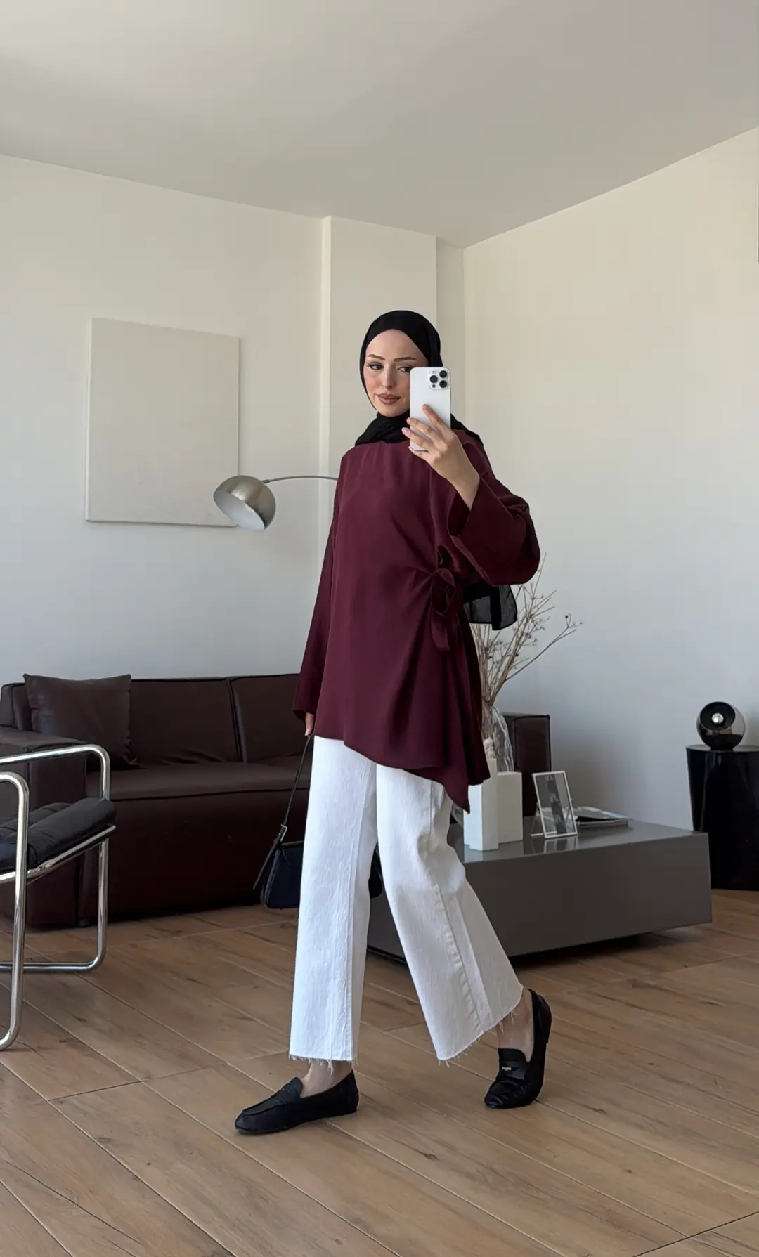 Yandan Bağlamalı Asimetri Bluz Bordo