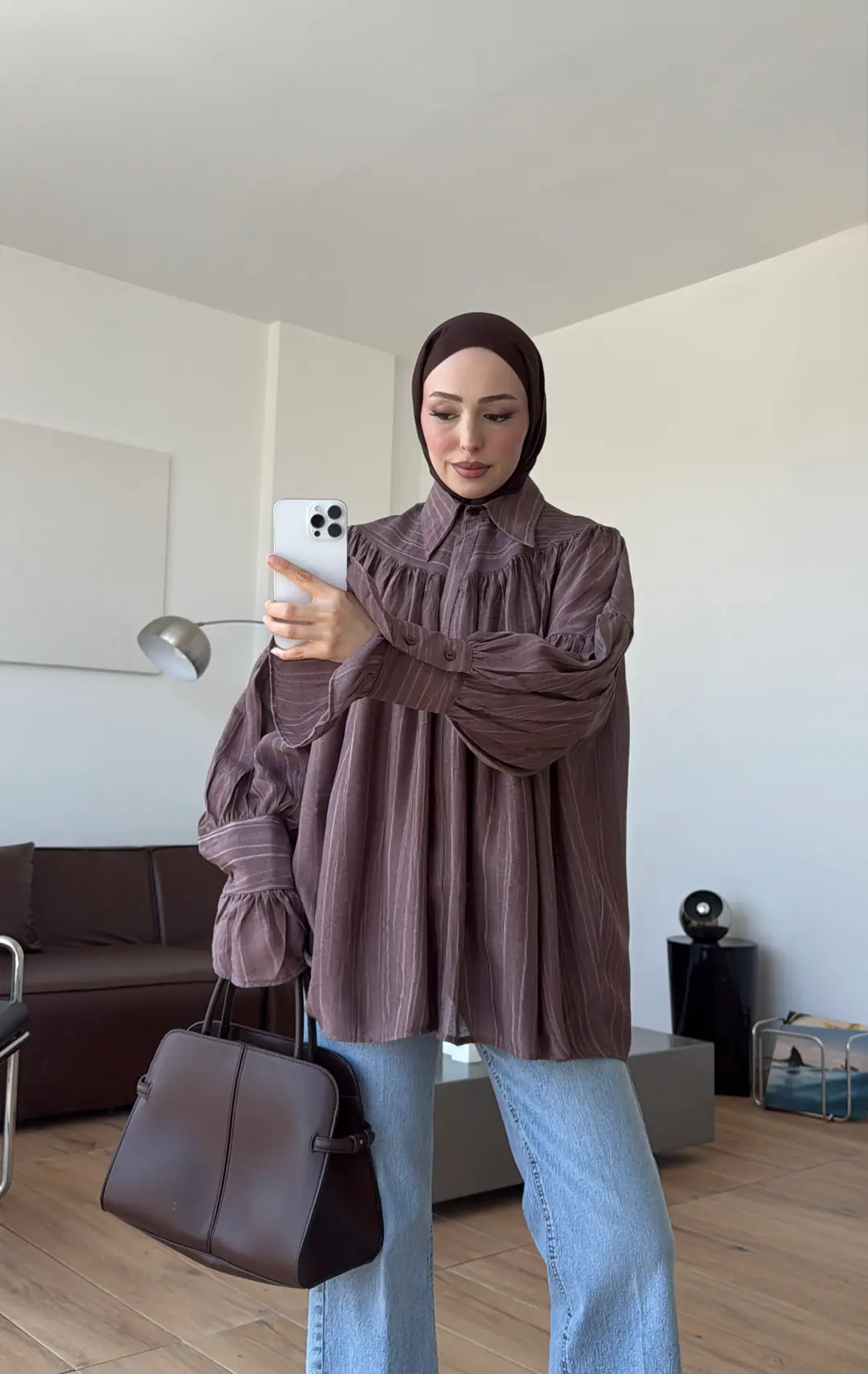 Büzgülü Gömlek Kahve