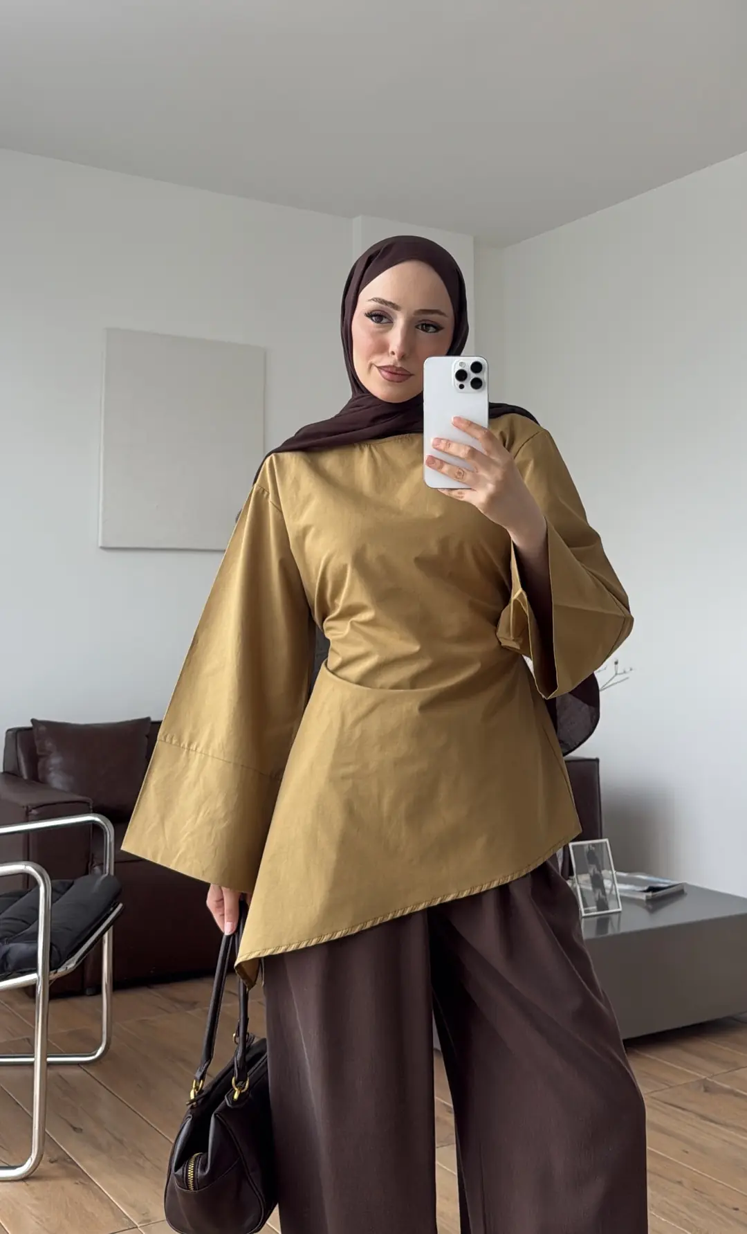 Ela Poplin Kalın Manşetli Bluz Hardal