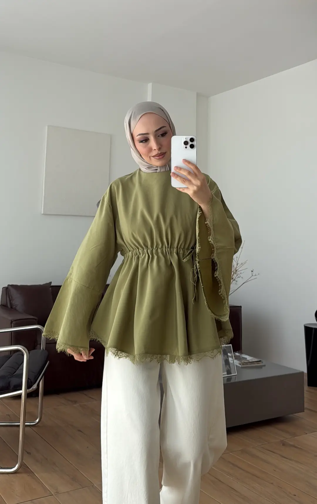 Lace Bel Detay Tunik Açık Yeşil