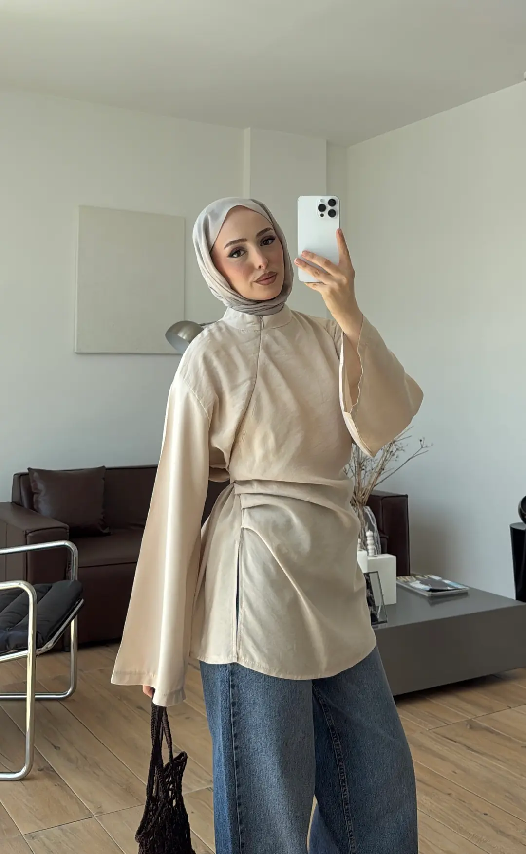 Modal Tasarım Bluz Krem