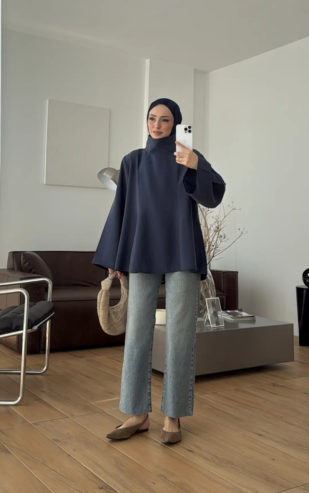 Geniş Yakalı Bluz Lacivert
