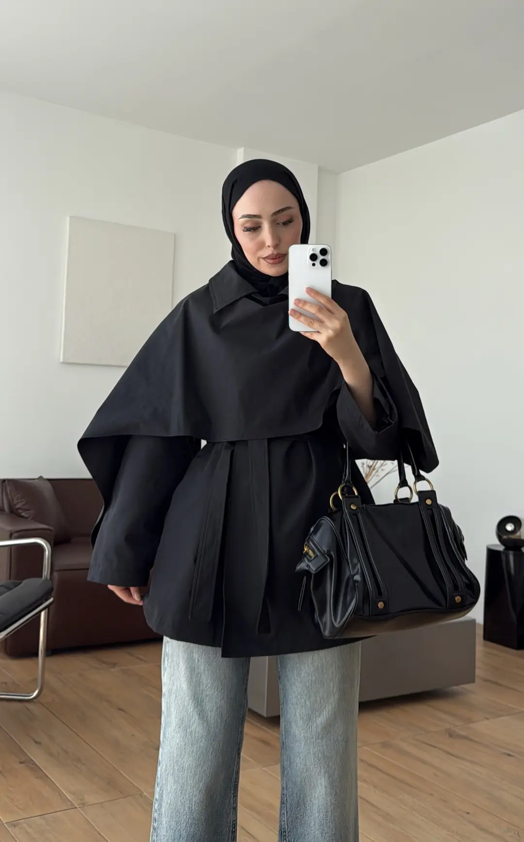 Allerli Şal Detay Trenç Siyah