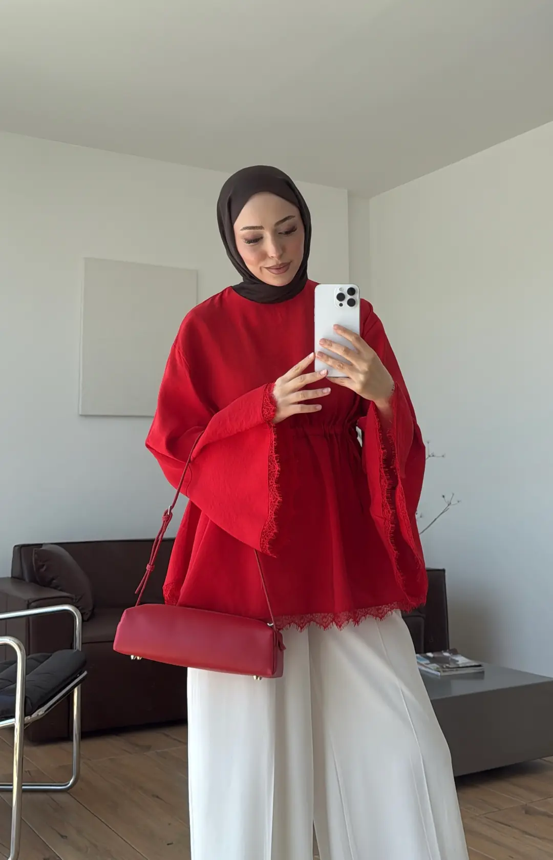 Lace Bel Detay Tunik Kırmızı