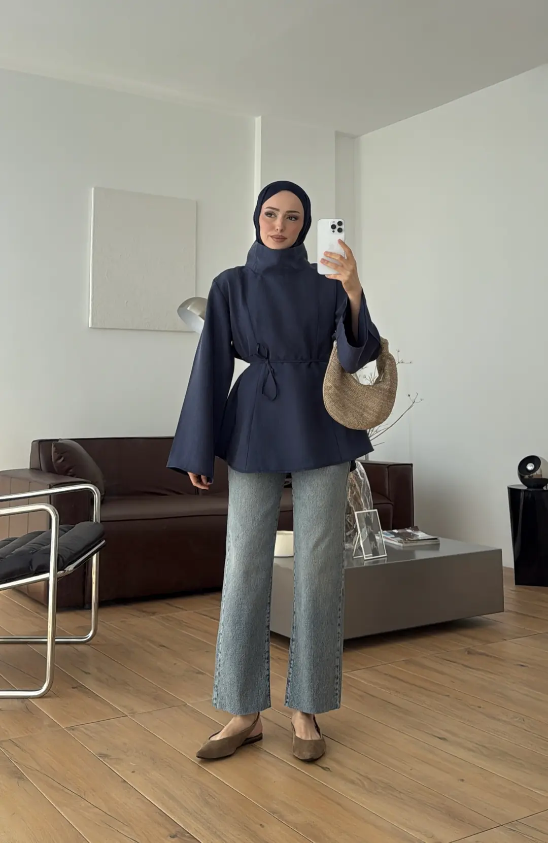 Geniş Yakalı Bluz Lacivert