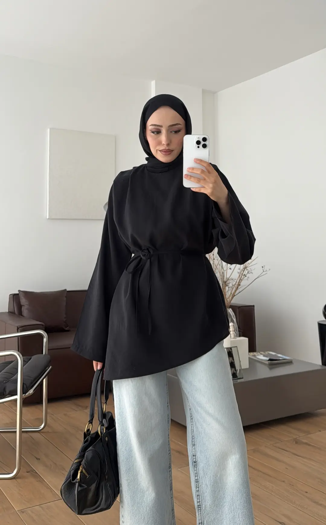 Vatkalı Asimetrik Bluz Siyah