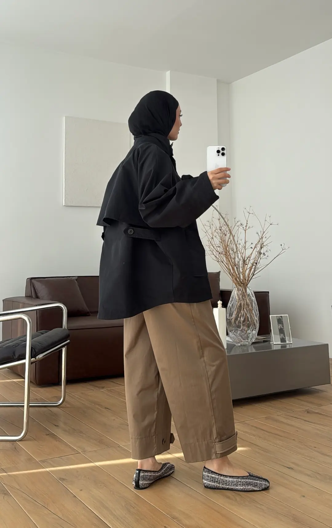 Minimal Yakalı Trençkot Siyah