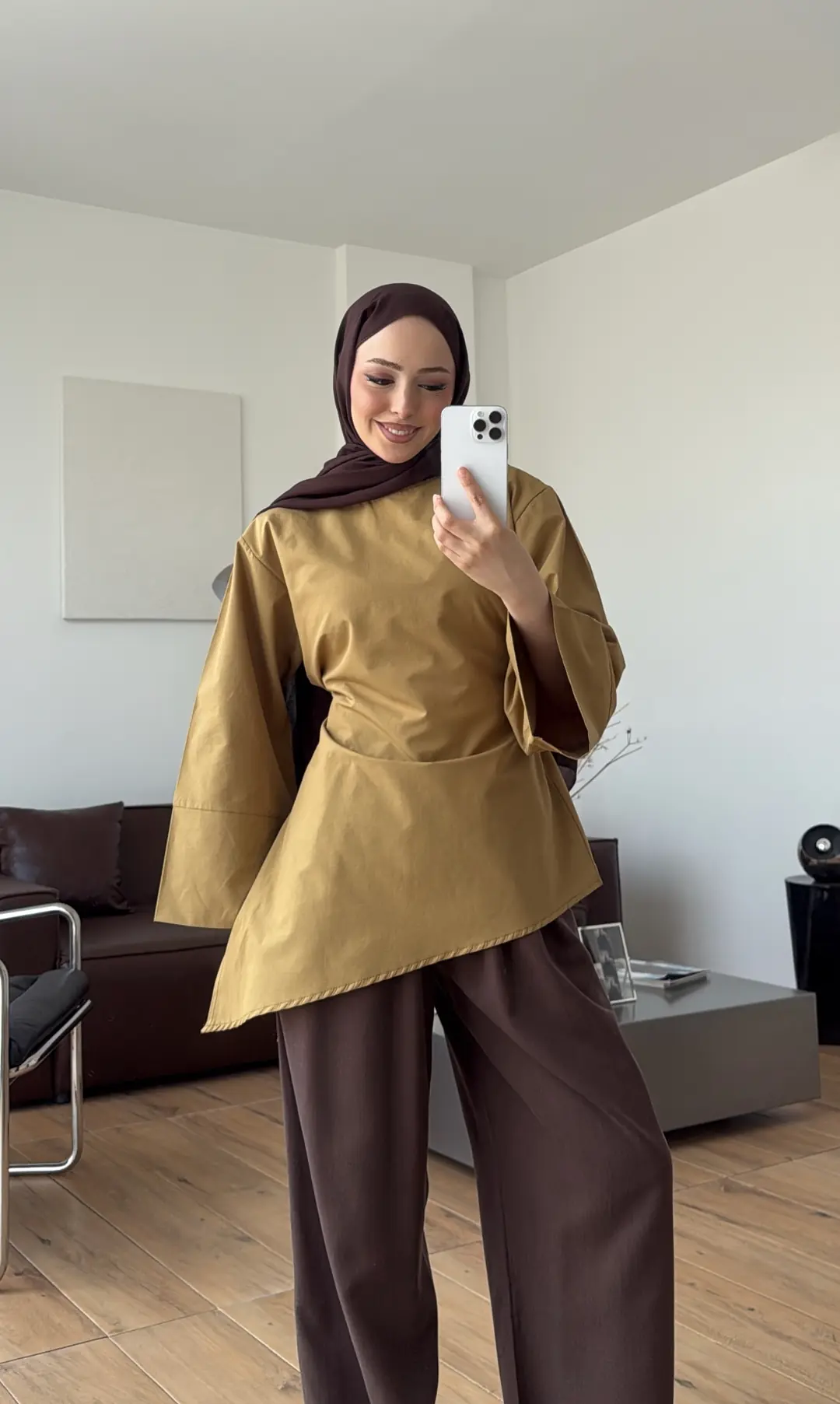 Ela Poplin Kalın Manşetli Bluz Hardal