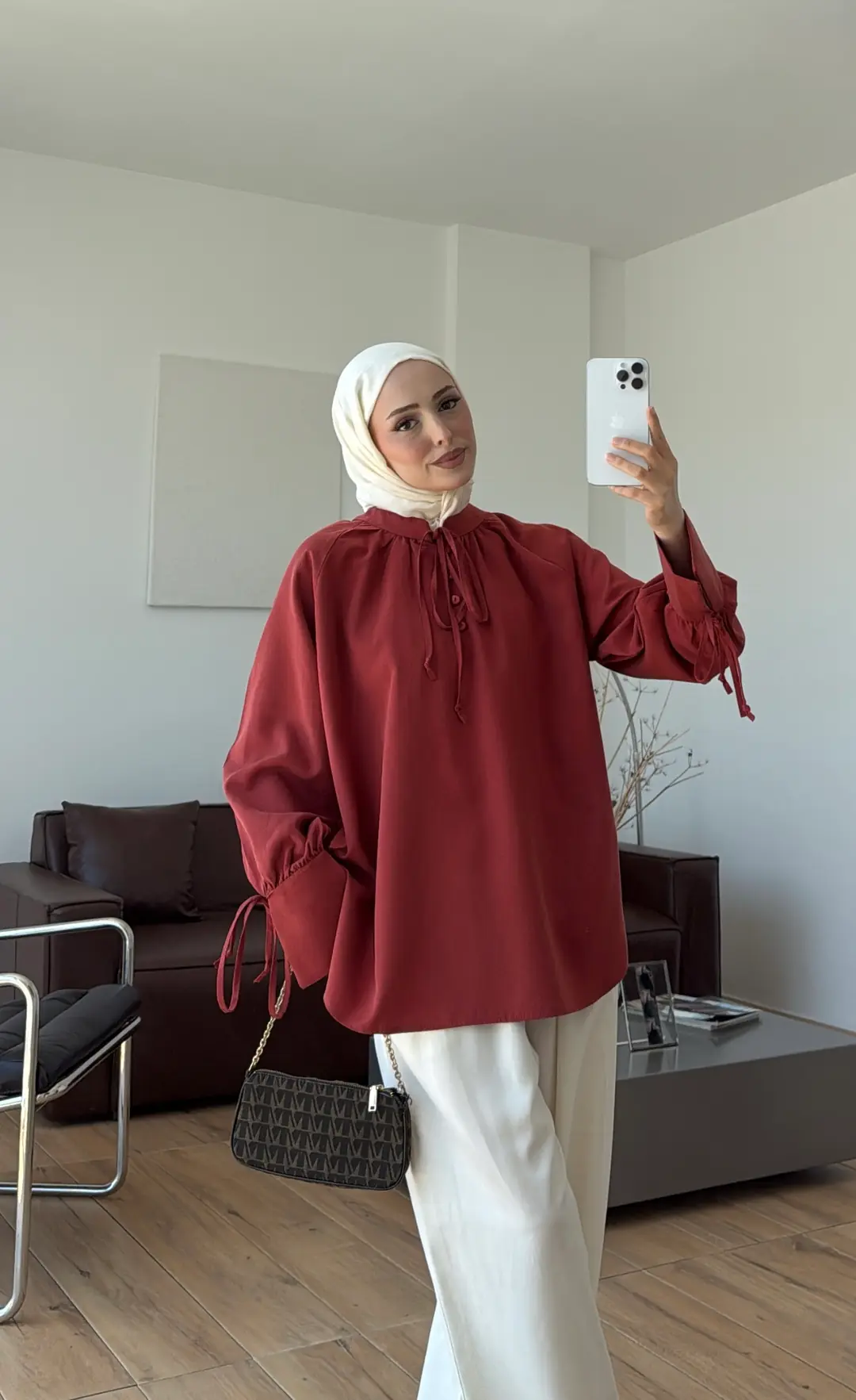 Bağcık Detay Bluz Kiremit