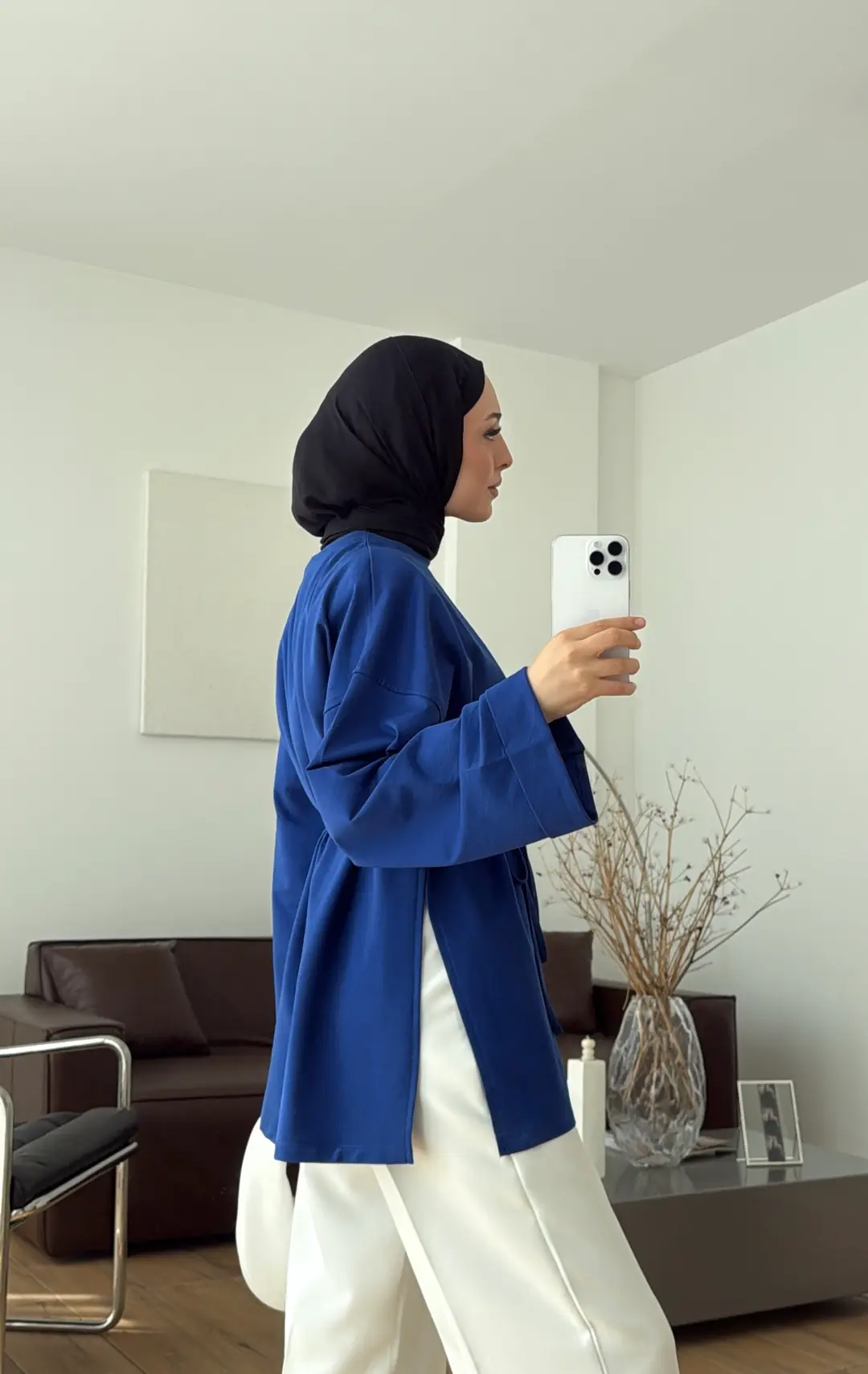 Bağlamalı Yanı Yırtmaç Detay Sweatshırt Saks