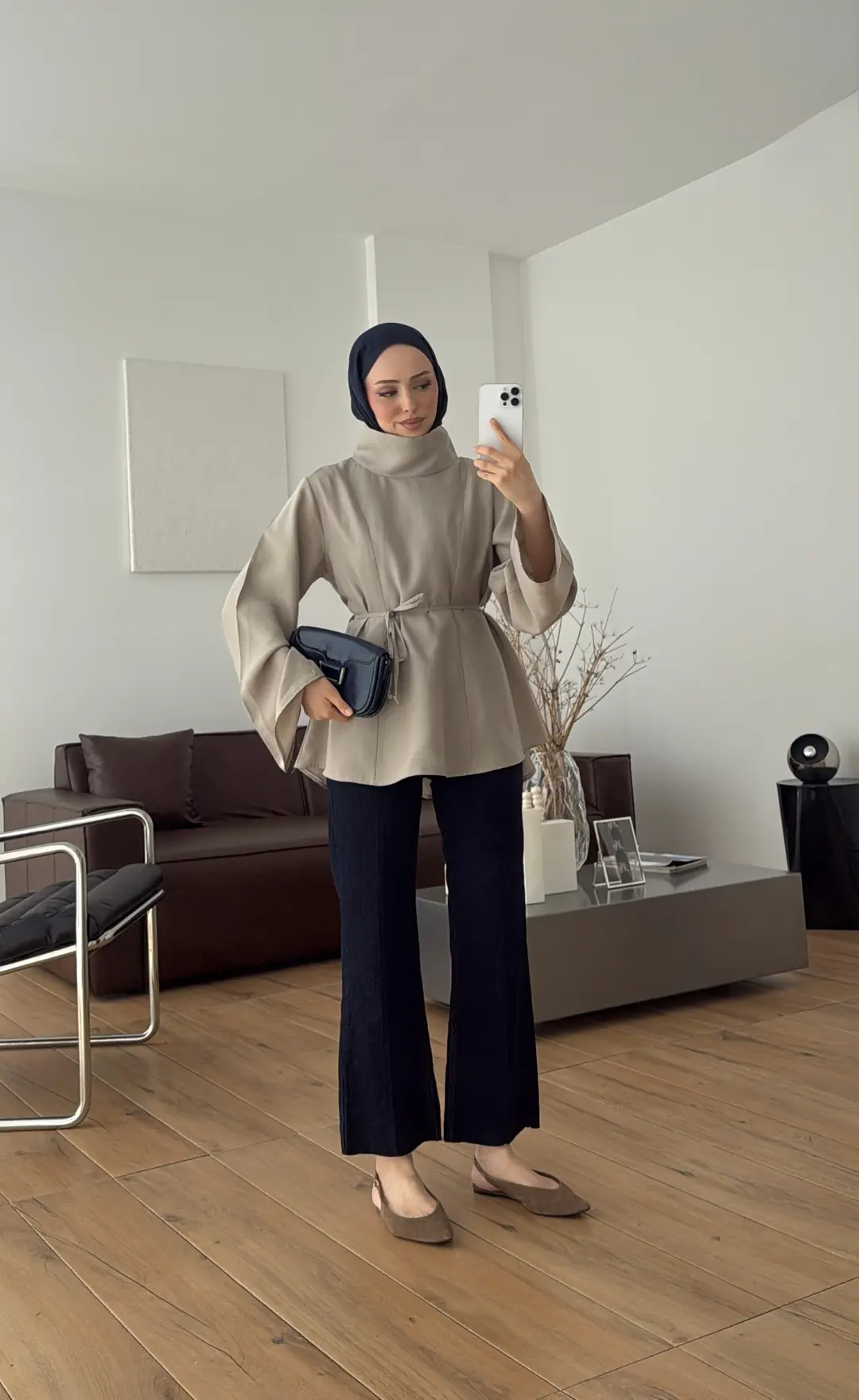 Geniş Yakalı Bluz Olive