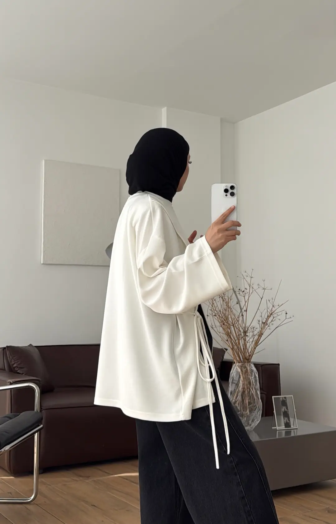 Yan Biye Bağlamalı Tunik Ekru