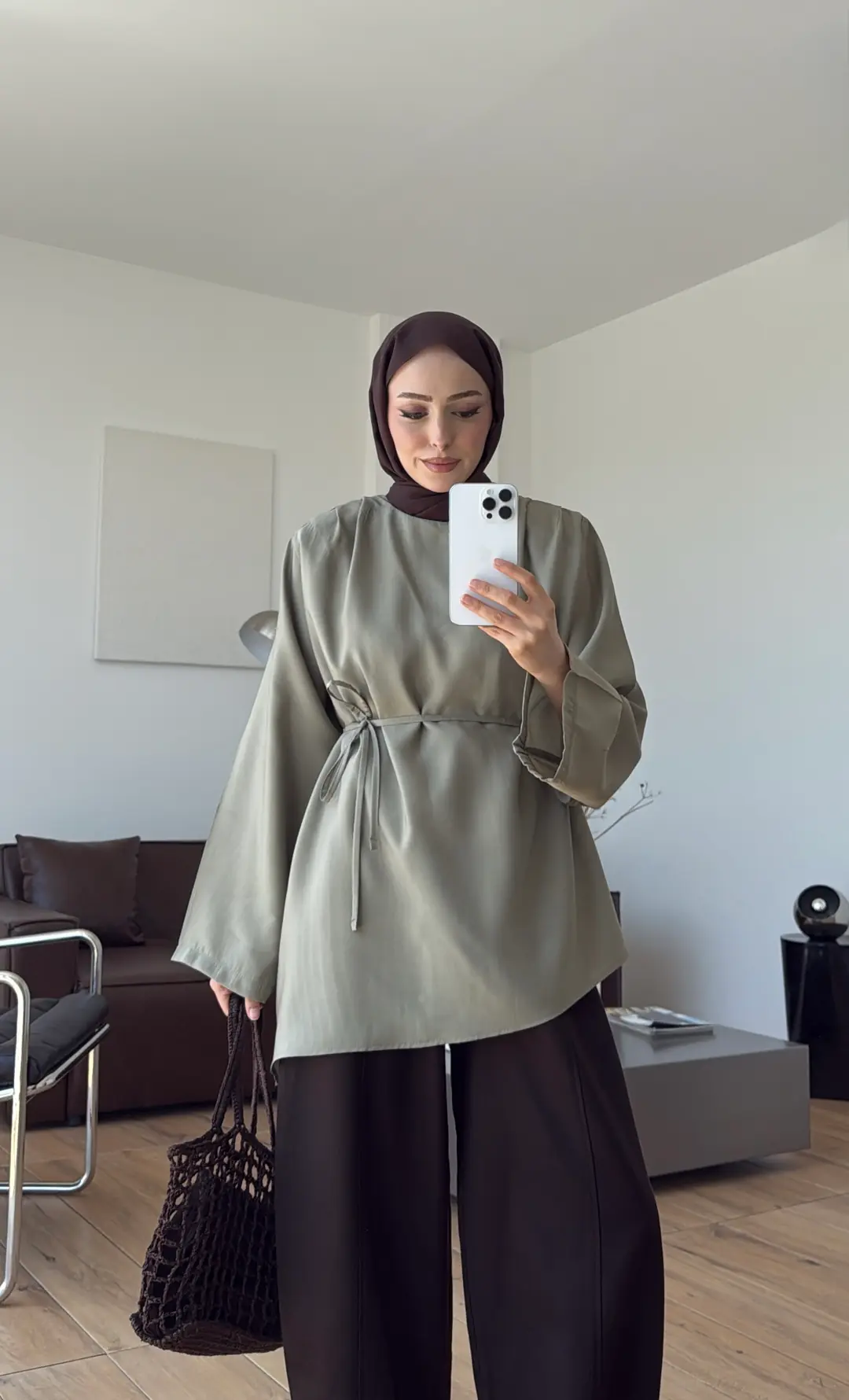 Vatkalı Asimetrik Bluz Haki