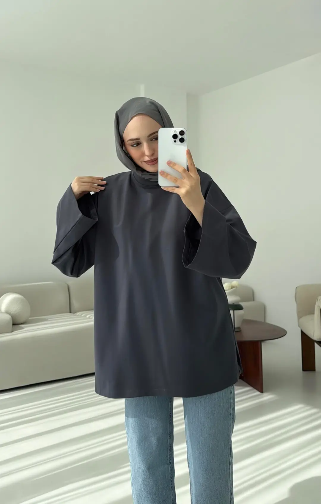 İki iplik Baglamalı Bluz Koyu  Gri