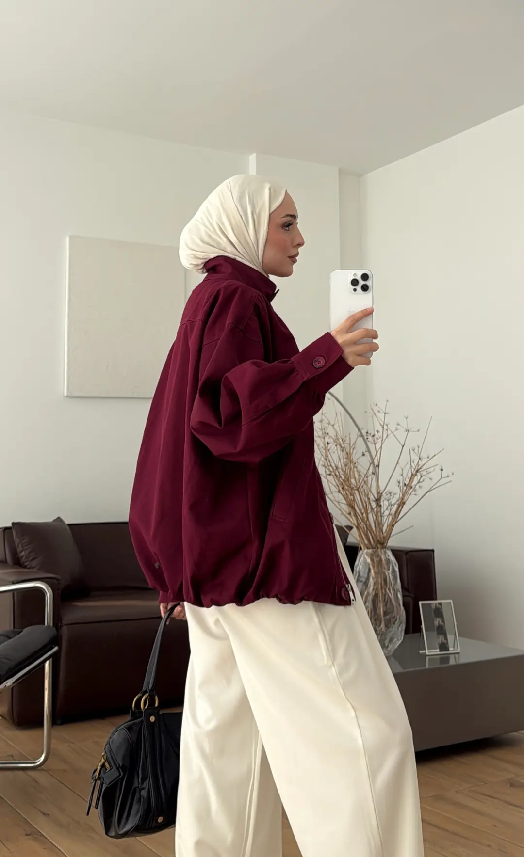 Gabardin Bomber Ceket Bordo