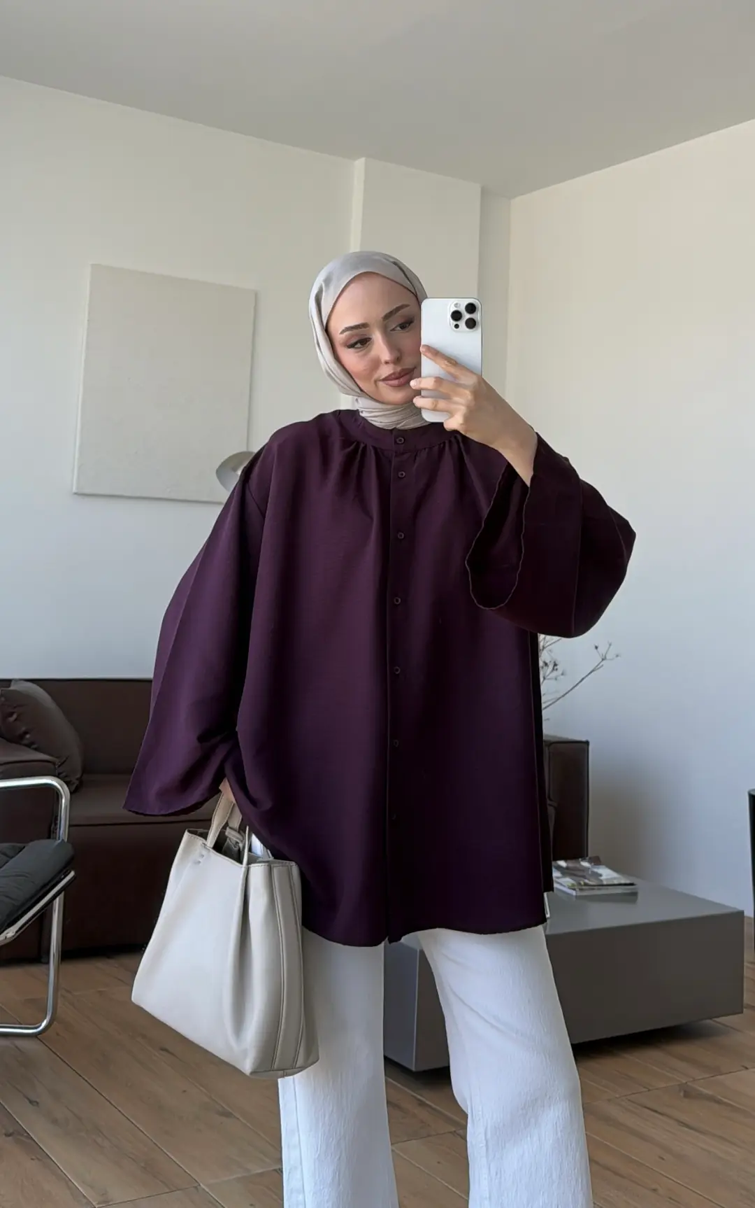 Büzgülü Bel Bağlamalı Gömlek Mürdüm