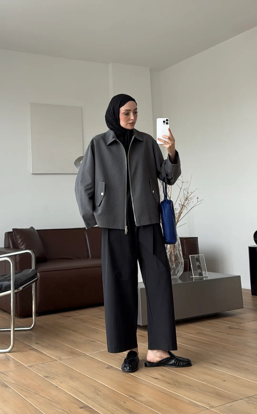 Çift Fermuarlı Ceket Gri