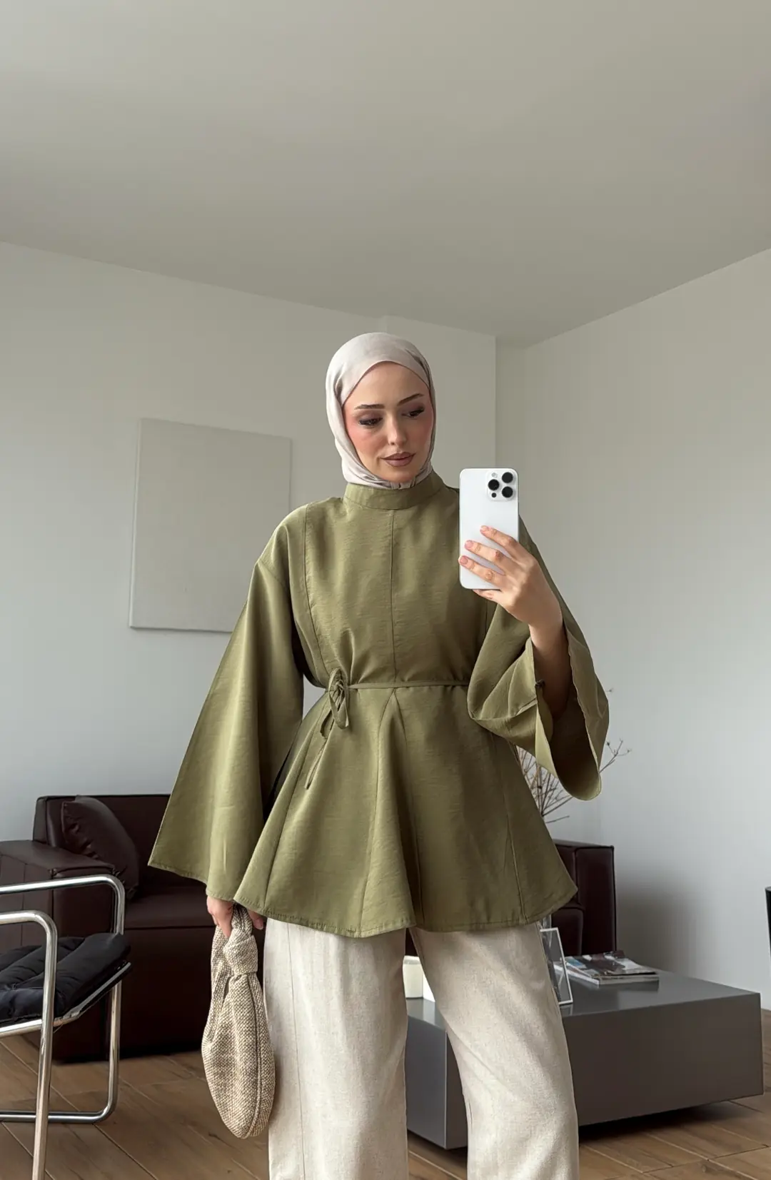 Volanlı Modal Gömlek Açık Yeşil